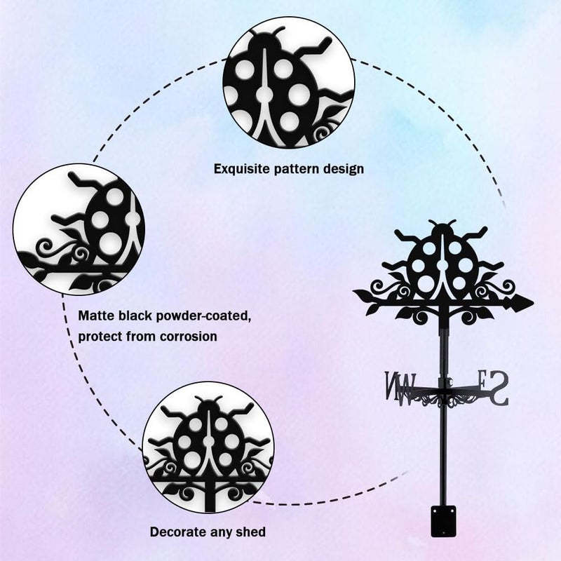 beinkmake Ladybug Weathervane Metal Wind Vane Animal Ladybird Garden Art Decoration Direction Sign Indicator Stake Mount Ornament for Patio Lawn Farmhouse Yard Roof Outdoor - Image 3